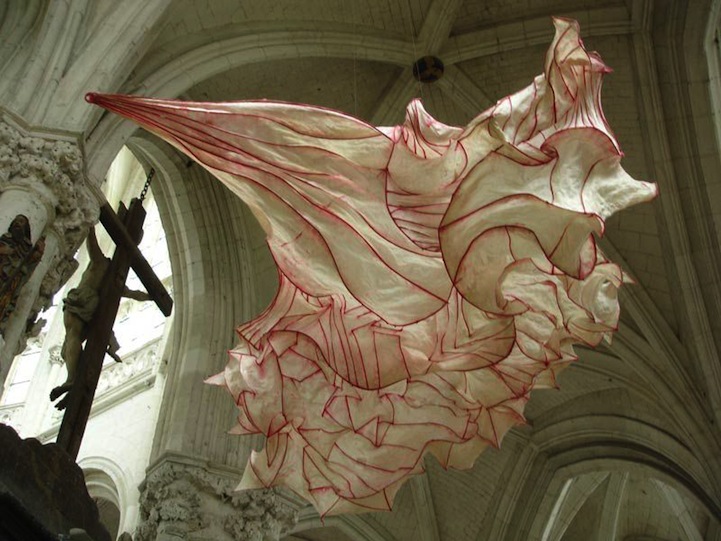 Billowing Ruffles of Colorful Paper Sculptures Float Overhead 006